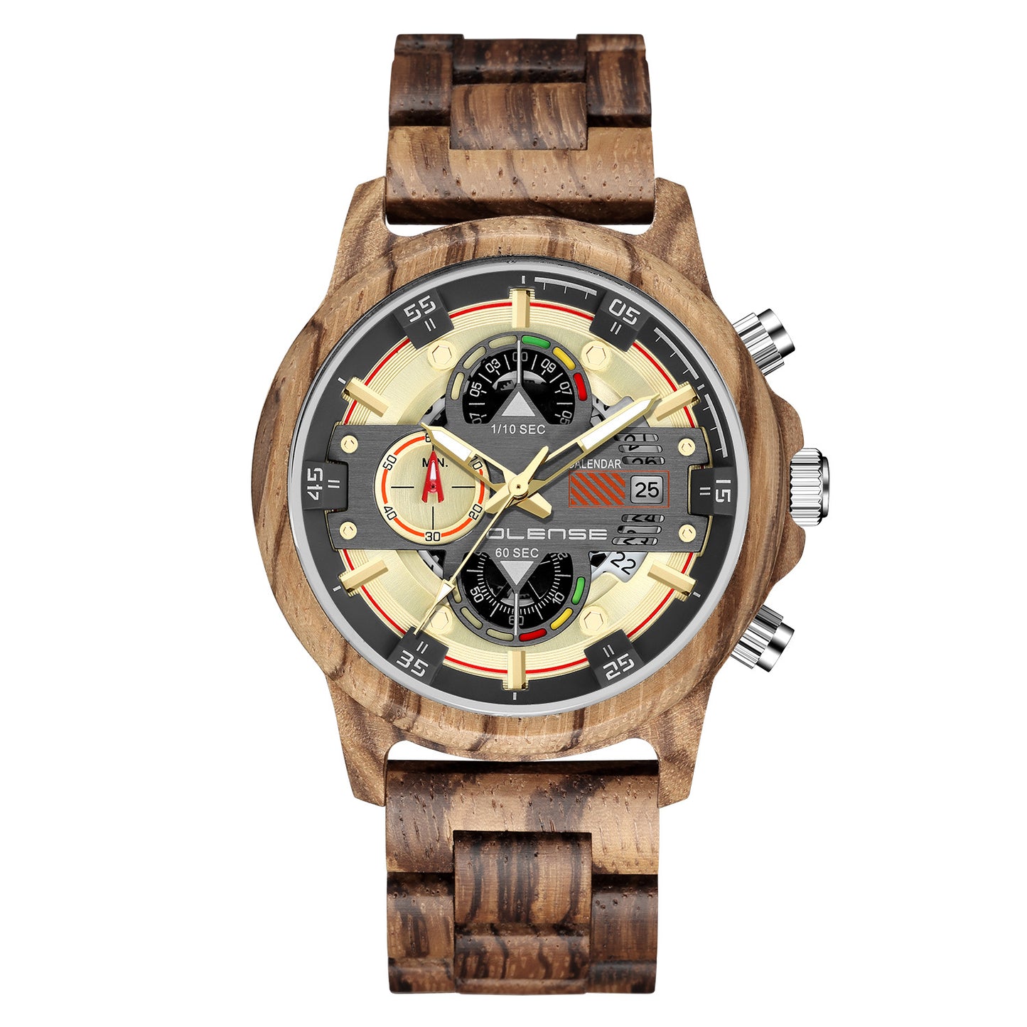 OLENSE - Men's Wood Watch Quartz Multifunctional Luminous