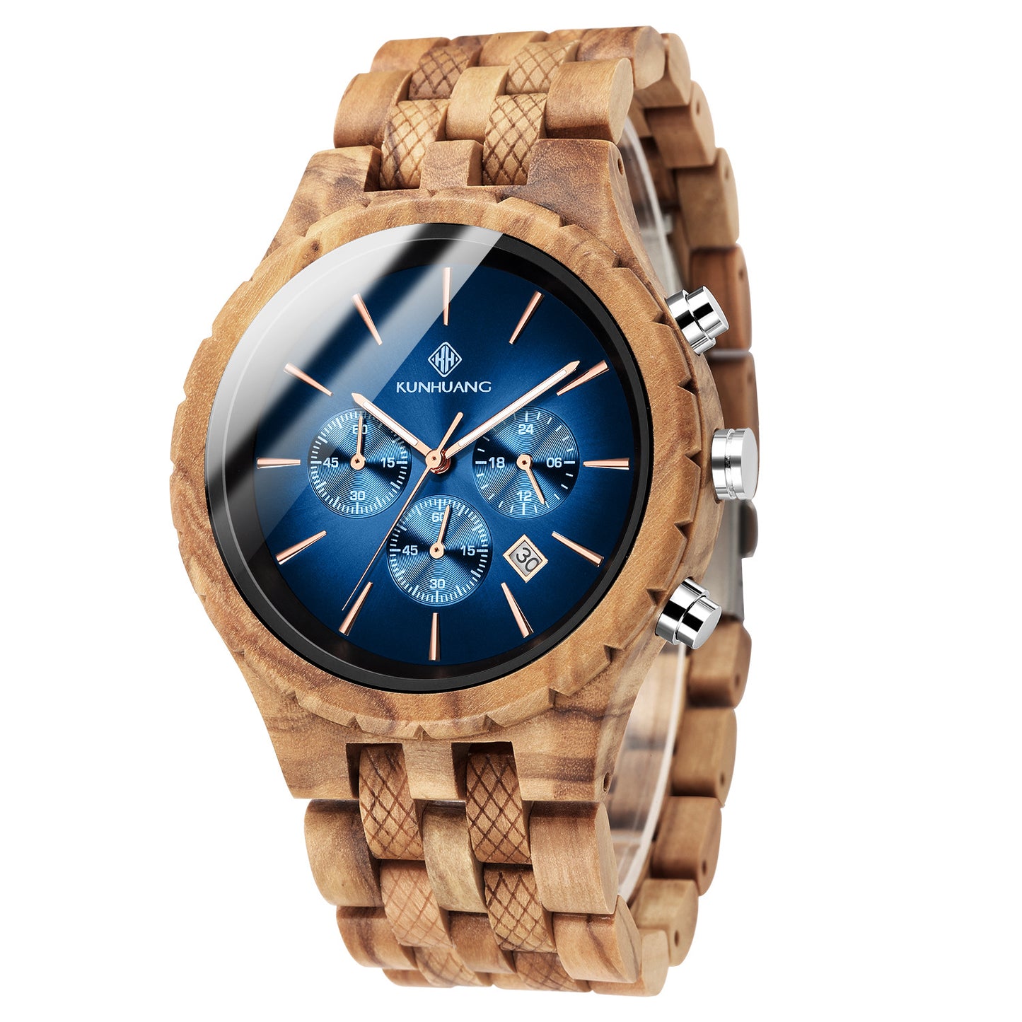 KUNHUANG - Men's Multifunctional Simple Pure Wood Fashion Watch