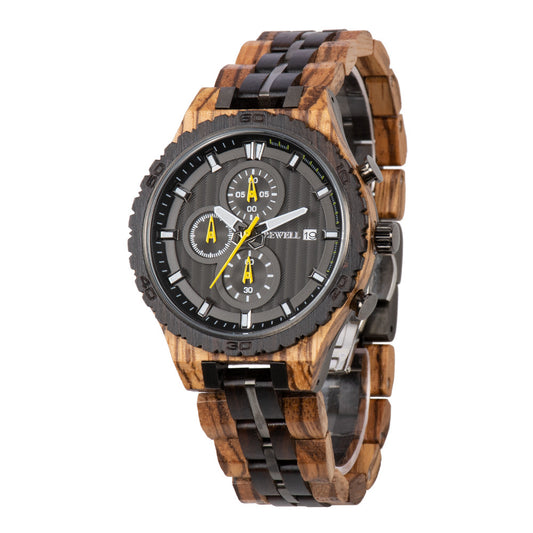 BEWELL - Multifunctional men's steel wood watch