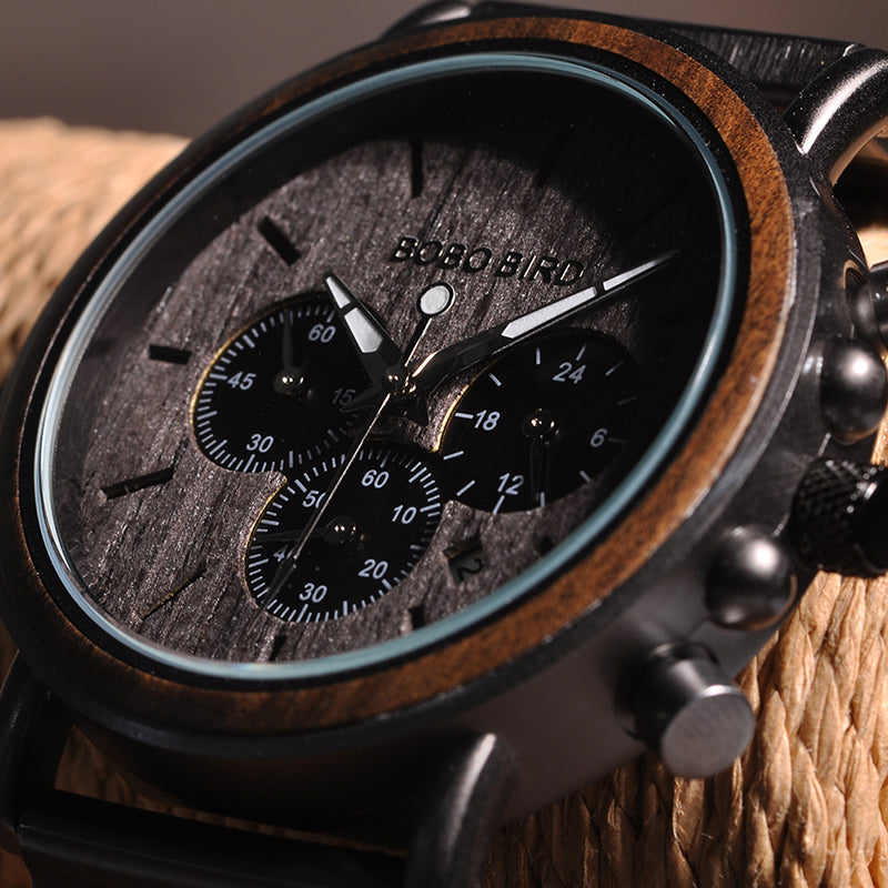 BOBO BIRD - Men's Miyota Movement Wood & Stainless Steel Watch