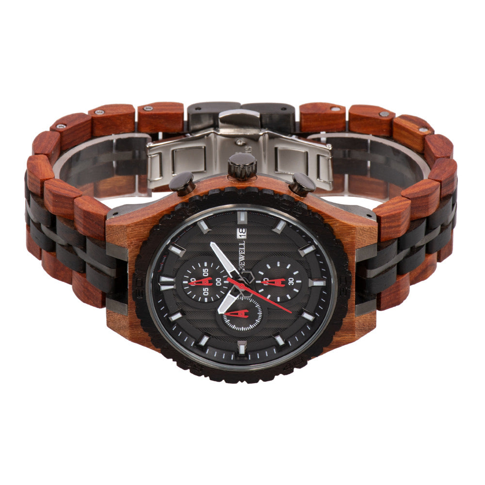 BEWELL - Multifunctional men's steel wood watch