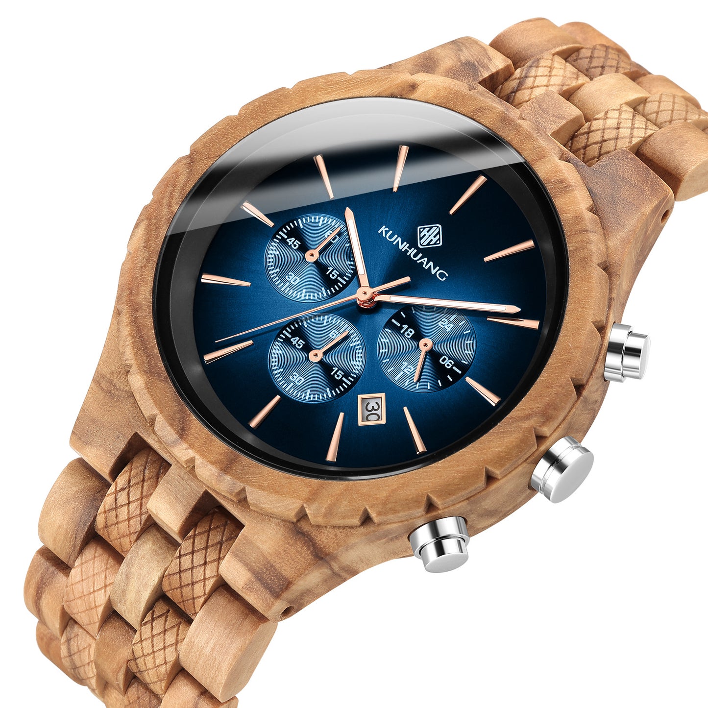 KUNHUANG - Men's Multifunctional Simple Pure Wood Fashion Watch