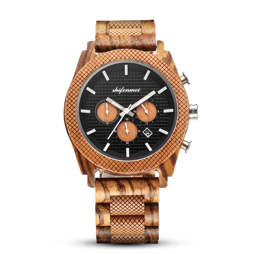 SHIFEMMEI - Men's Wood Chronograph Calendar Sports Watch