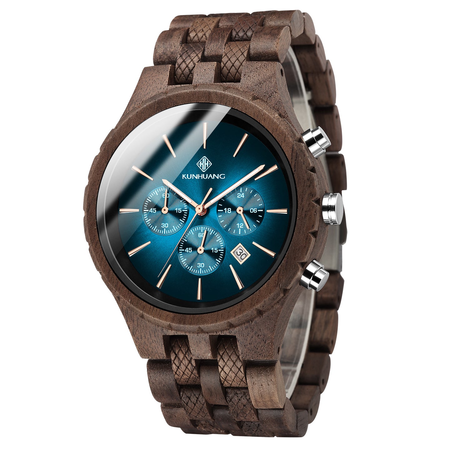 KUNHUANG - Men's Multifunctional Simple Pure Wood Fashion Watch