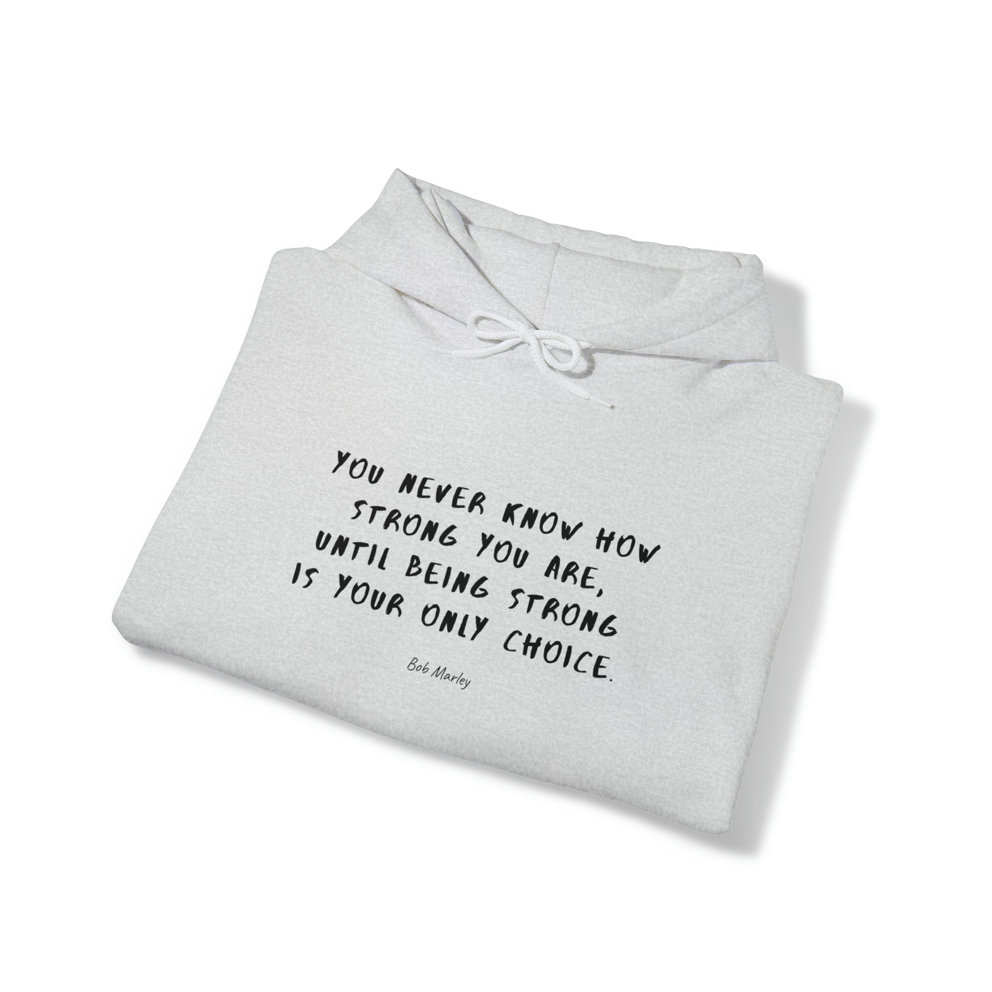 Protagonist-FoldedHoodieWithQuote-AshGrey-FrontView-BeingStrongIsYourOnly