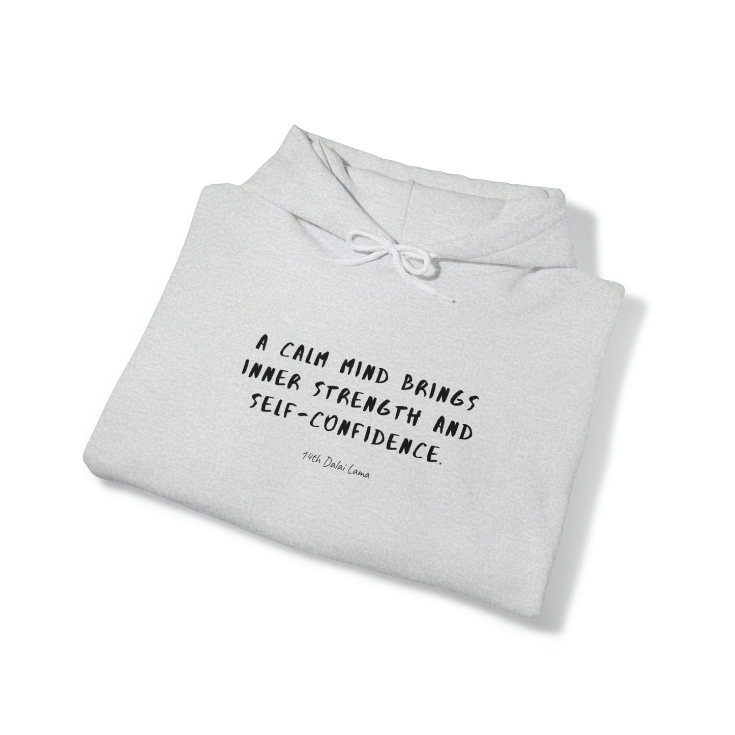 Protagonist-FoldedHoodieWithQuote-AshGrey-FrontView-CalmMindBringsStrength