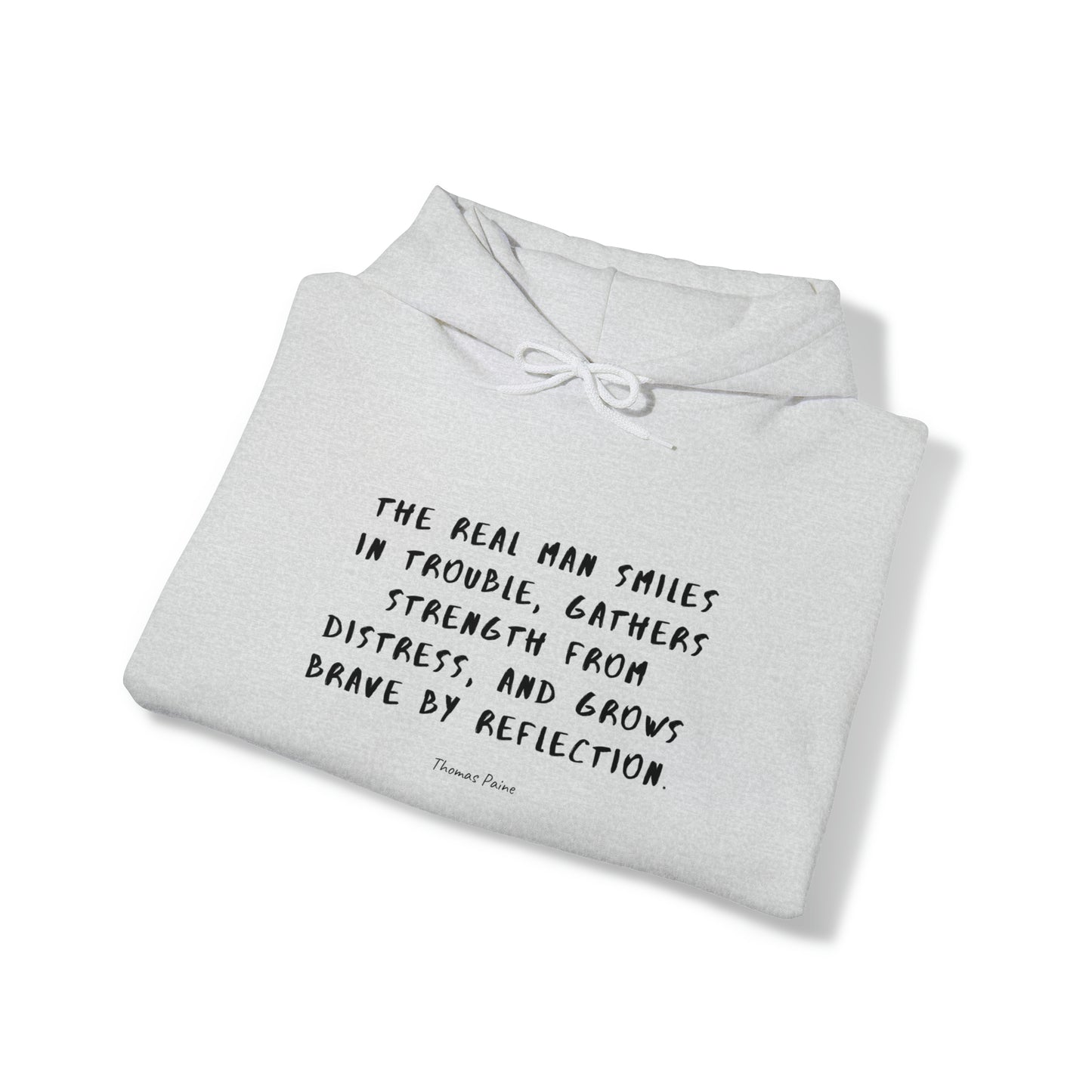 Protagonist-FoldedHoodieWithQuote-AshGrey-FrontView-StrengthFromDistress