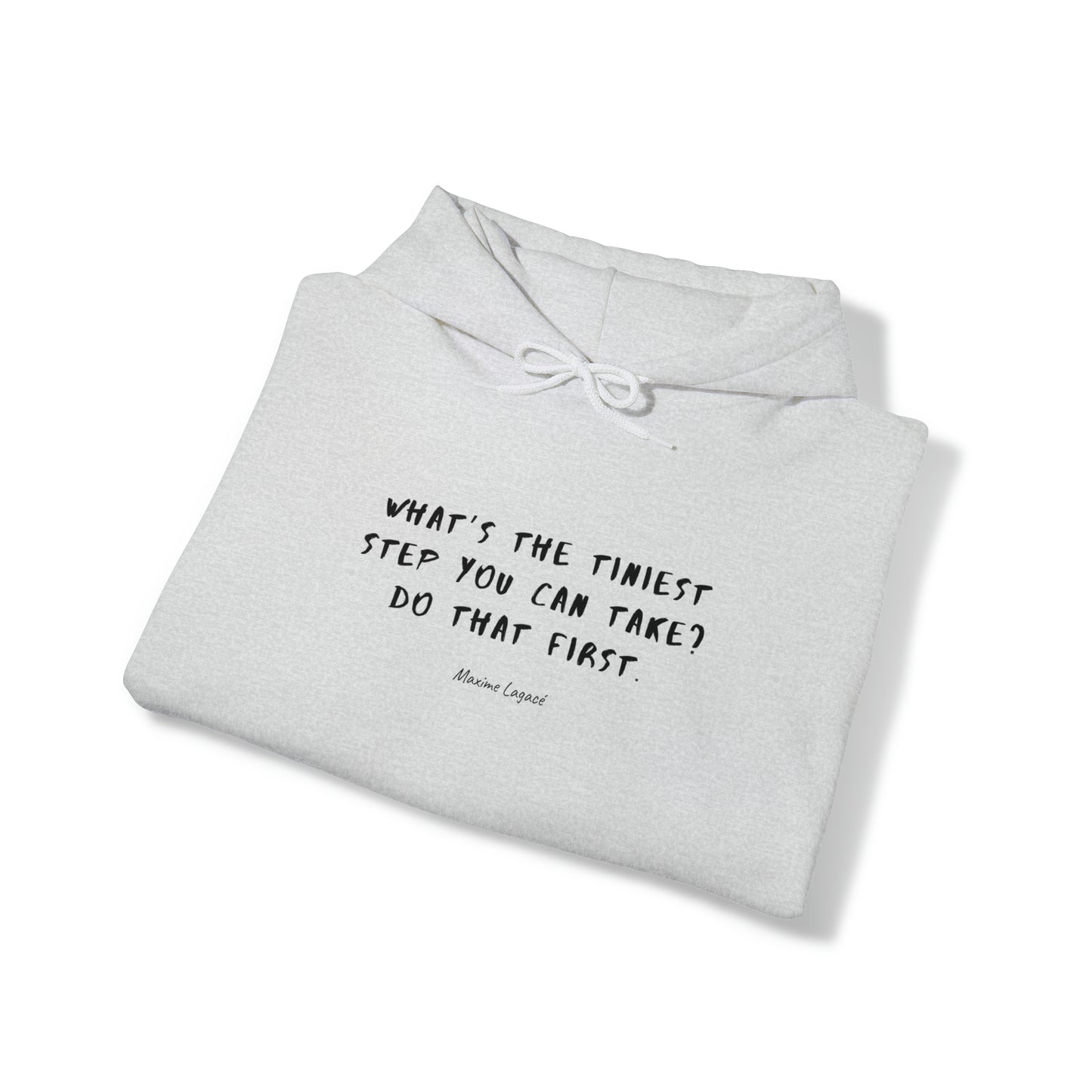 Protagonist-FoldedHoodieWithQuote-AshGrey-FrontView-TakeTheTiniestStep