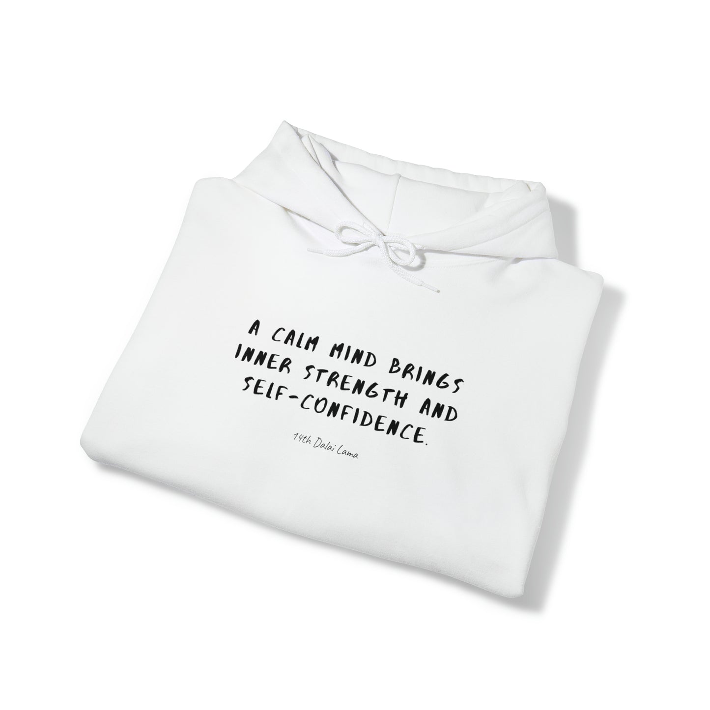 Protagonist-FoldedHoodieWithQuote-White-FrontView-CalmMindBringsStrength