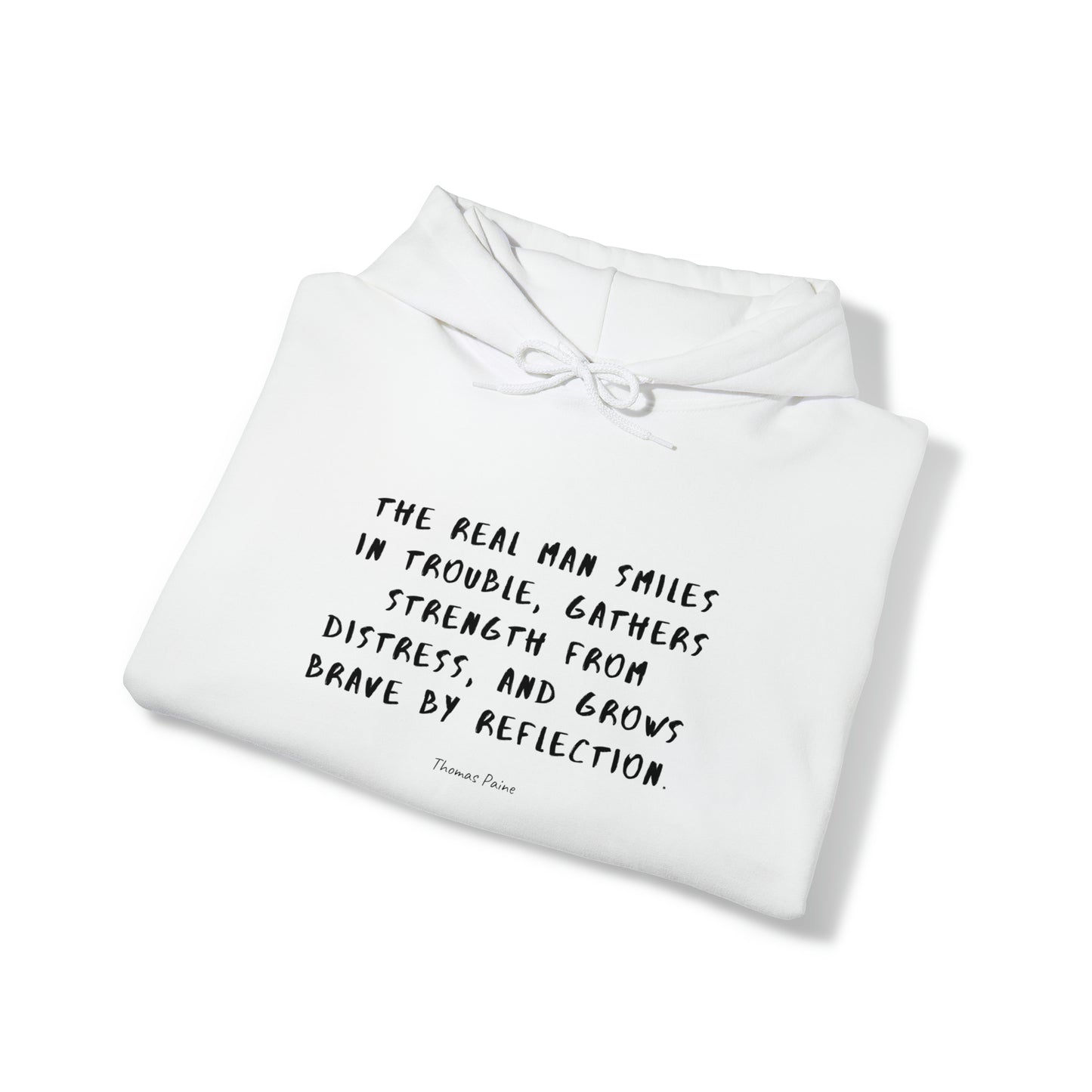 Protagonist-FoldedHoodieWithQuote-White-FrontView-StrengthFromDistress