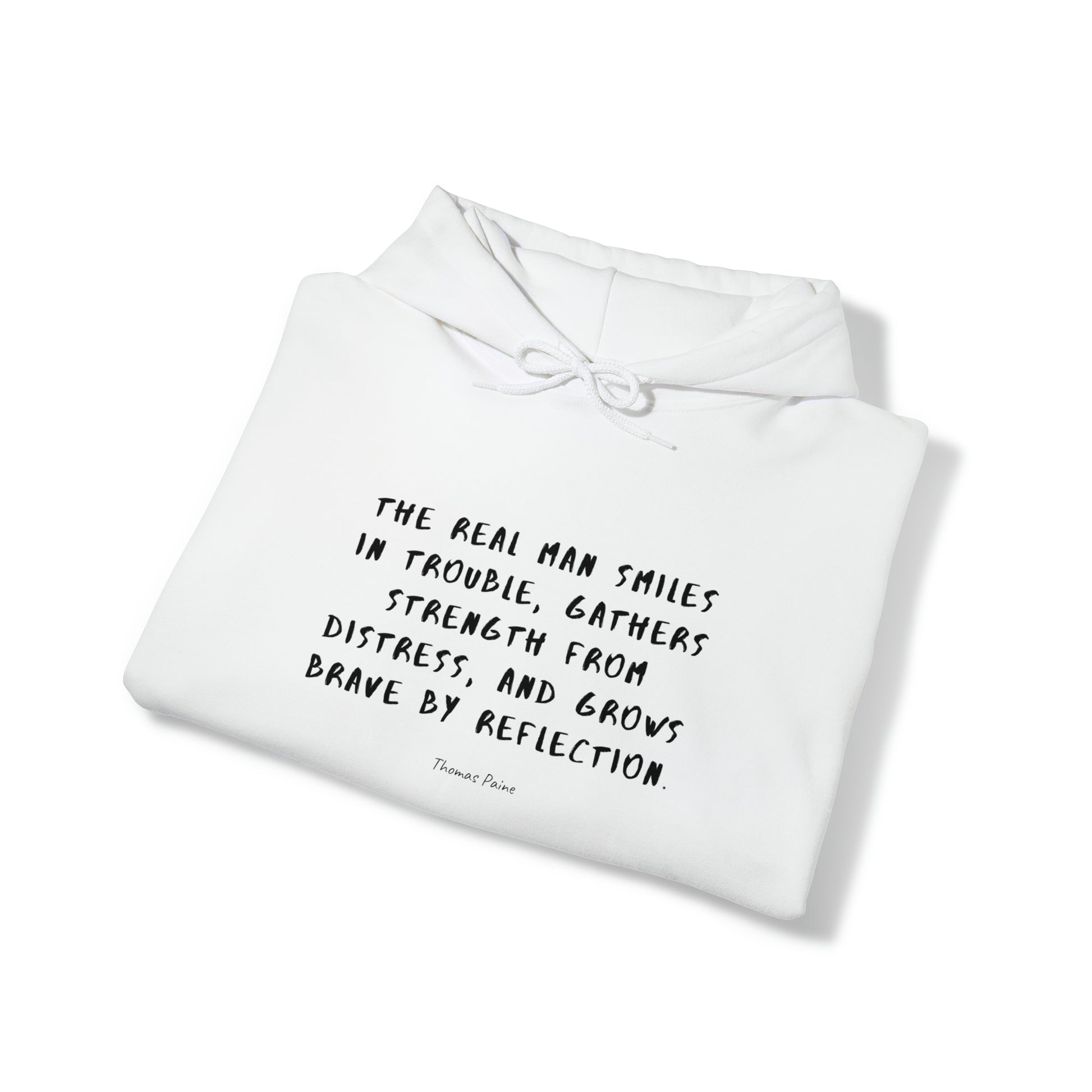 Protagonist-FoldedHoodieWithQuote-White-FrontView-StrengthFromDistress