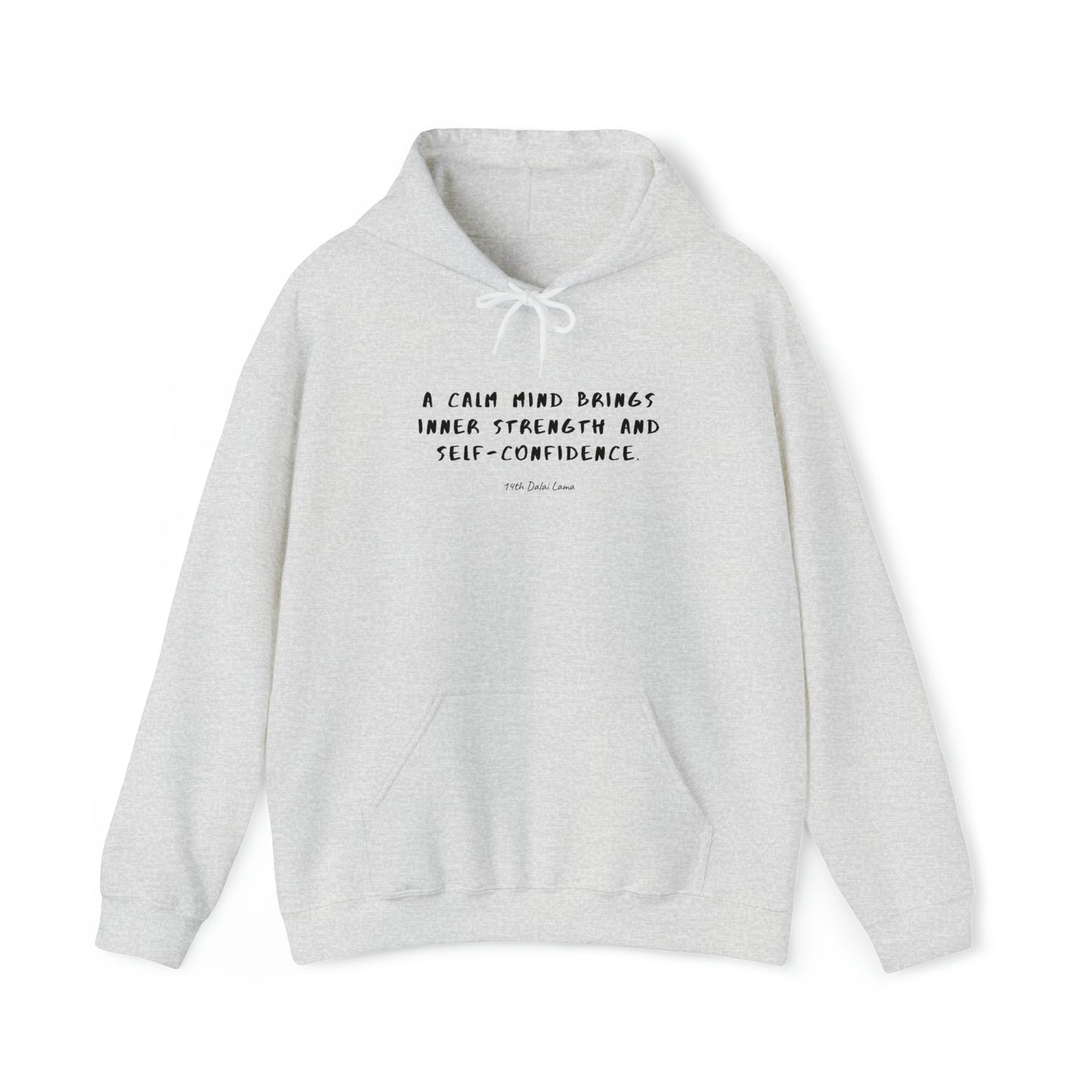 Protagonist-HoodieWithQuote-AshGrey-FrontView-CalmMindBringsStrength