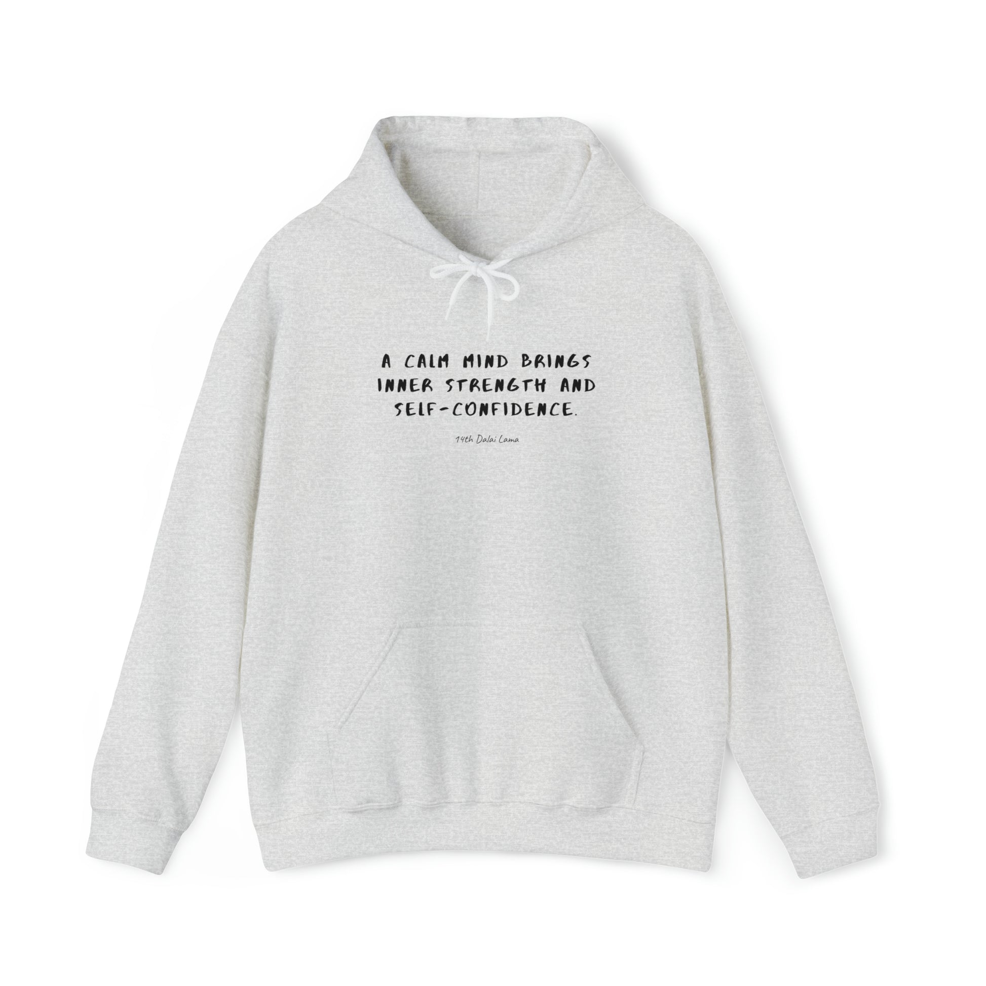 Protagonist-HoodieWithQuote-AshGrey-FrontView-CalmMindBringsStrength