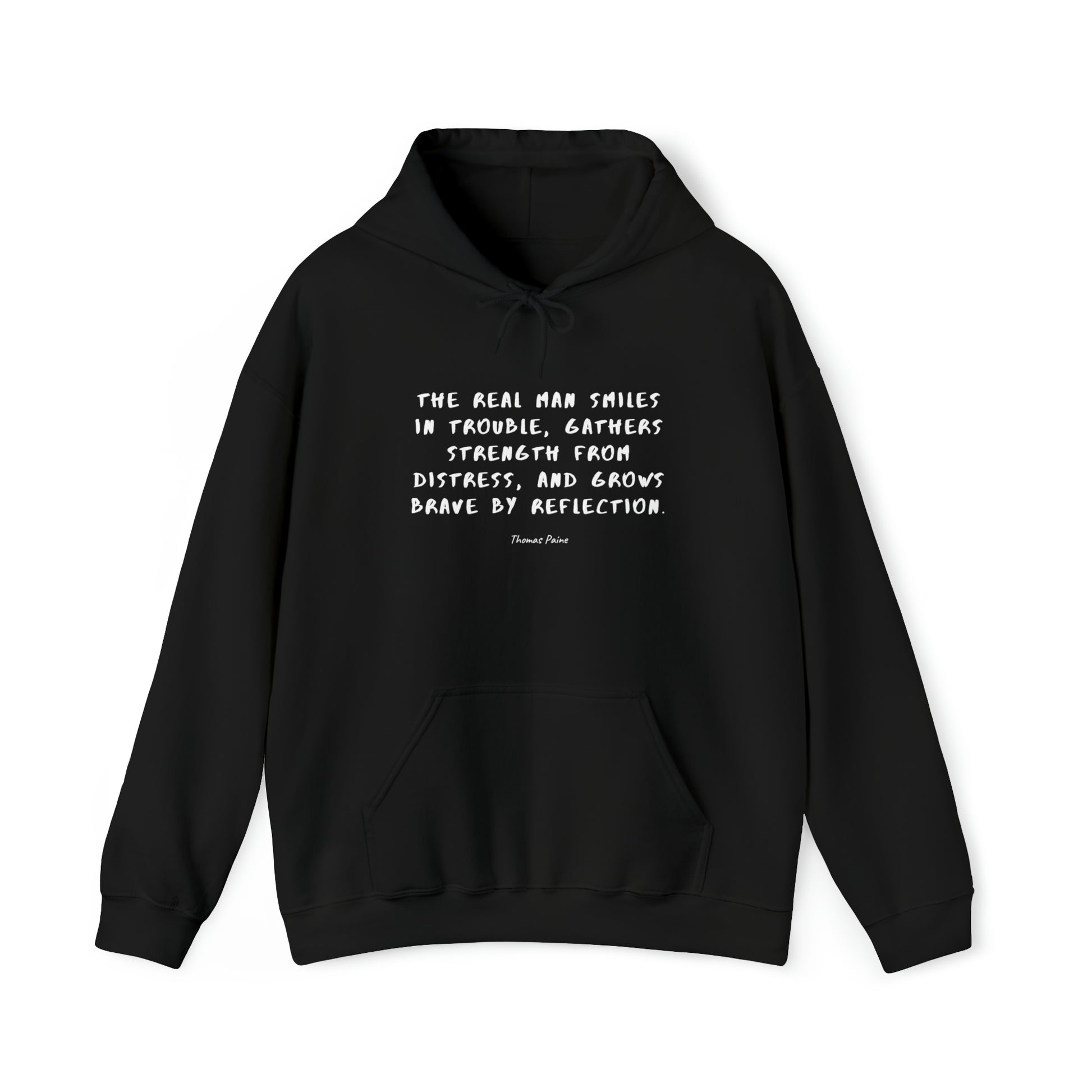 Protagonist-HoodieWithQuote-Black-FrontView-StrengthFromDistress