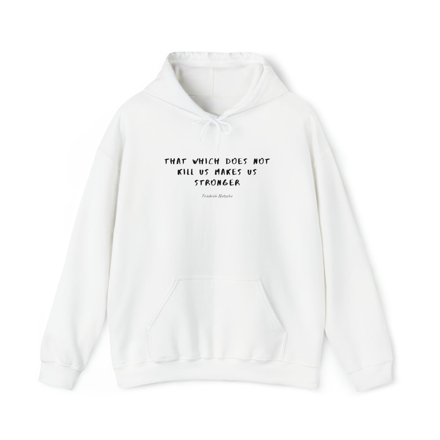 Protagonist-HoodieWithQuote-White-FrontView-MakesUsStronger